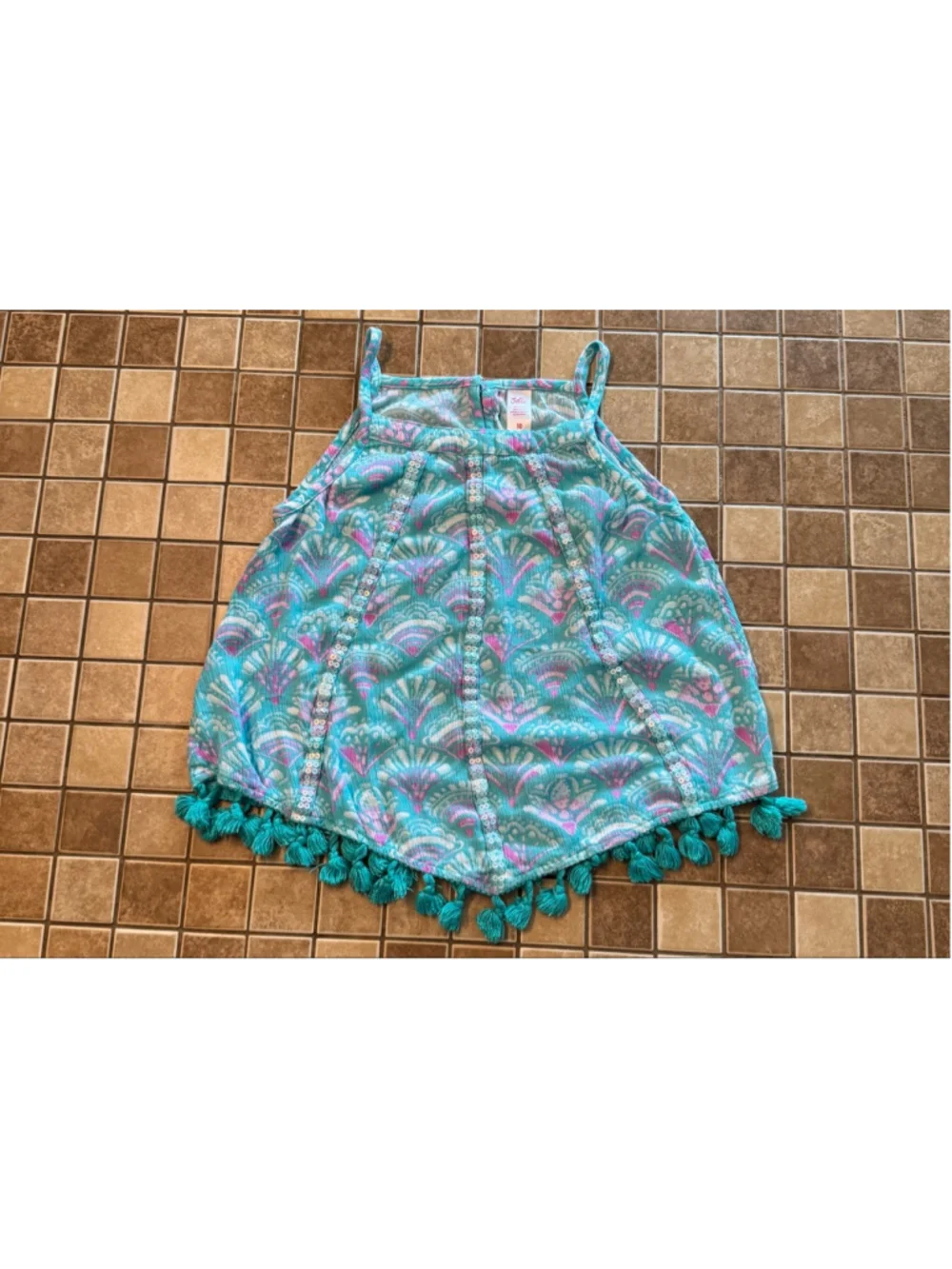 Girls Justice Turquoise Pink Patterned Tank Top Size 10